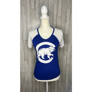 NWT Chicago Cubs Kids‎ V-Neck T-Shirt Blue/White Pin Striped Size XS
